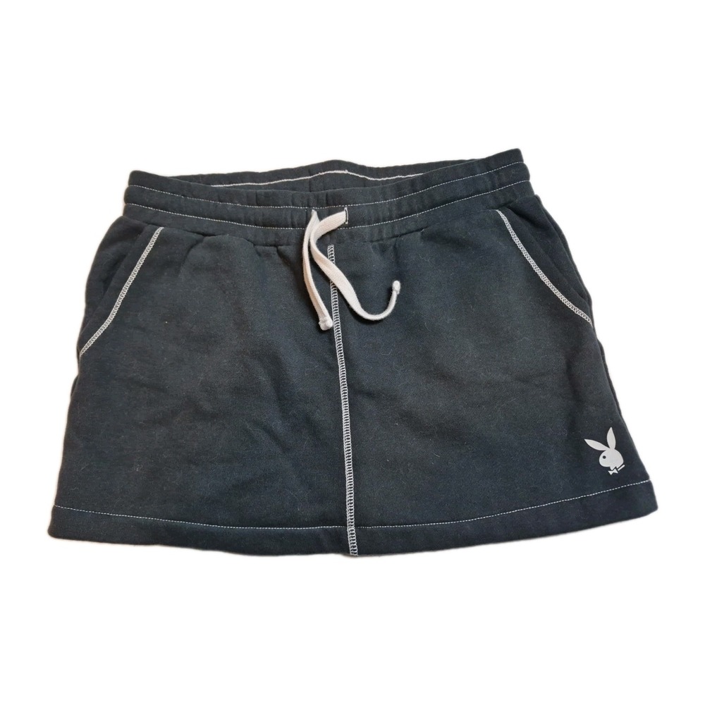Playboy Women's Skirt S Black Logo Bunnies Drawstring Pockets